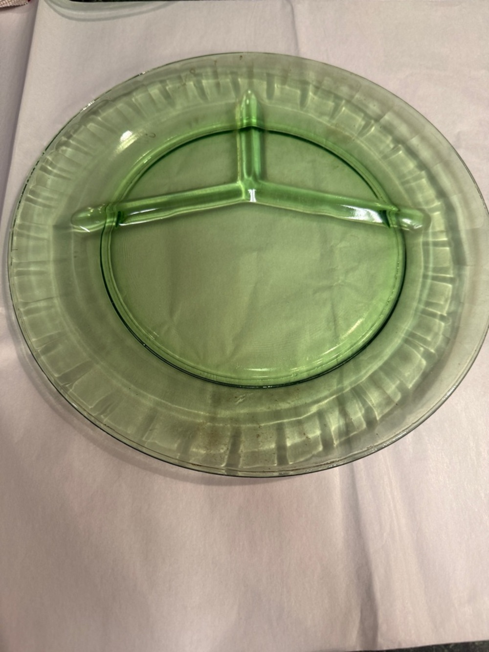 Green Glass Divided Serving Plate - Unbranded